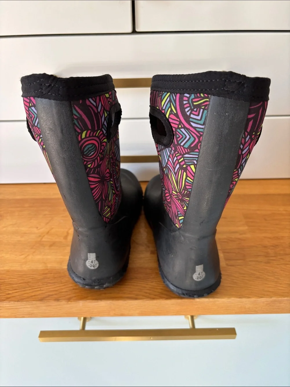 Bogs-waterproof Black Rain/snow Boots with Pink & Multicolor Abstract Top